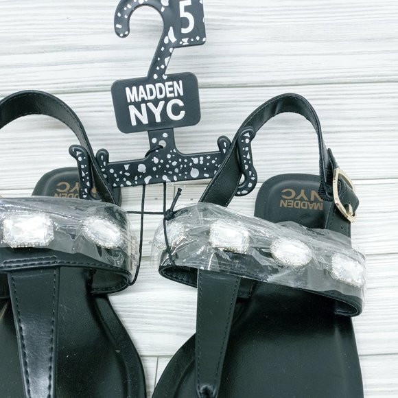 Madden NYC Women's Black Studded Thong Flat Sandals Size 5 - Picture 7 of 8